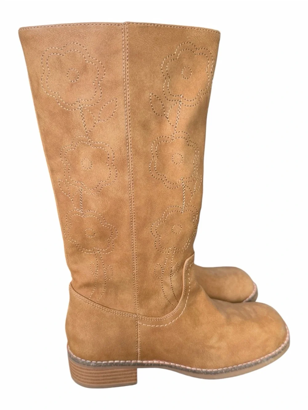 Steve Madden Tan Suede Floral Knee-High Kids Boots